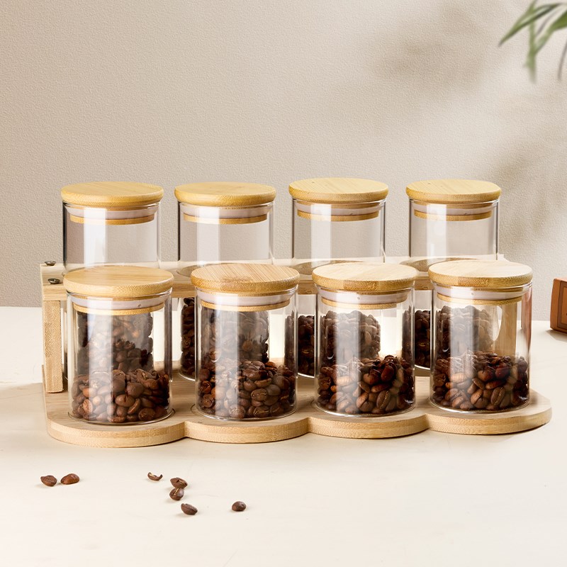 咖啡豆储存罐咖啡豆分装密封罐套装玻璃奶茶店吧R台生豆熟豆展示
