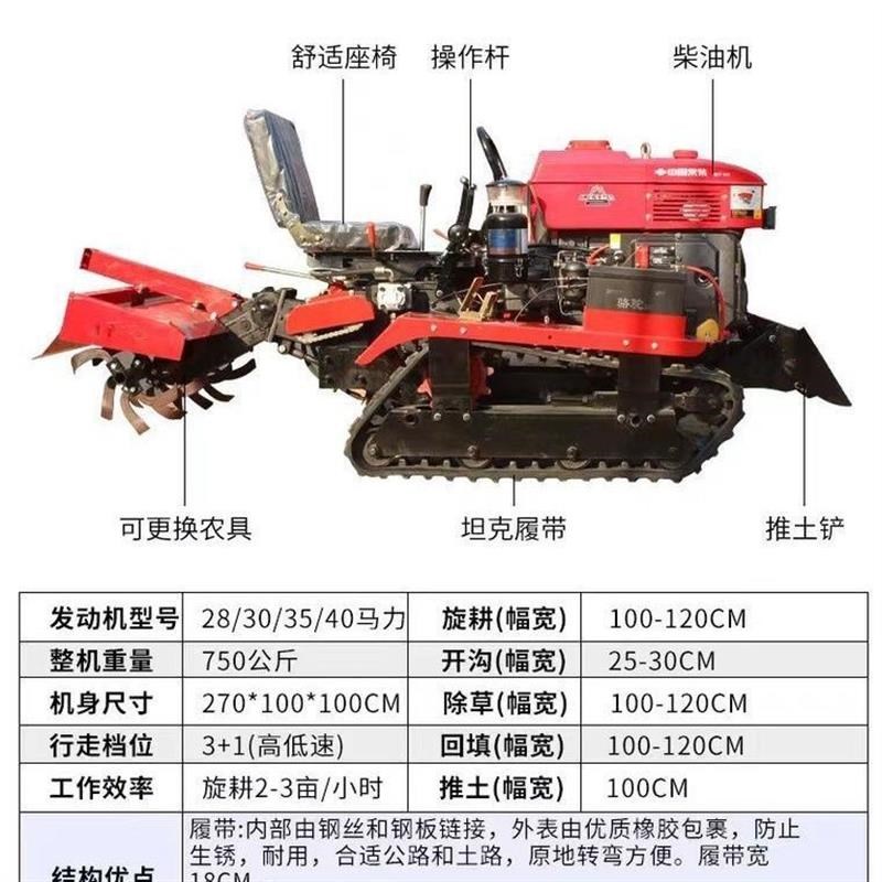 2024新款微耕机水旱两用履带式旋耕机小型农用开X沟多功能耕田