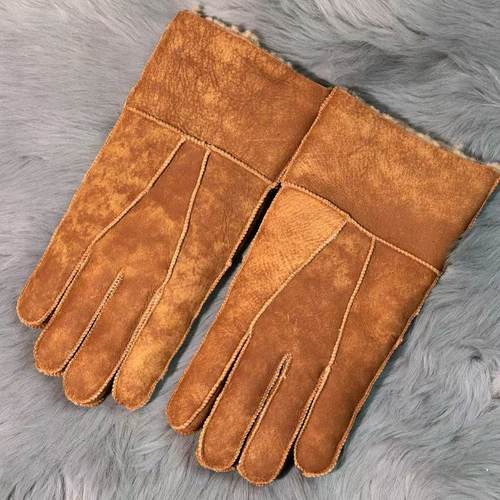 真羊皮毛一体手套磨砂皮面户外骑车手套男士加厚冬季分指手套