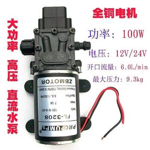 100W12伏高压出水泵3208直流增压泵48V回流隔膜泵24V洗车家用电源