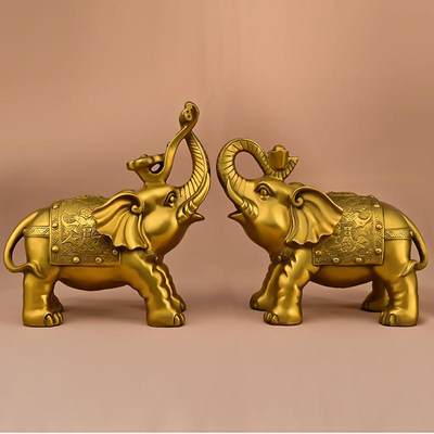 铜大象摆件纯铜元宝如意象吸水象家居办公室桌面礼品大号吉祥福象