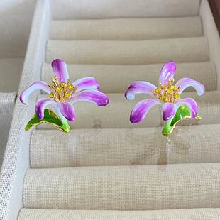 法国珐琅巴黎歌剧院系列大号百合花耳钉项链