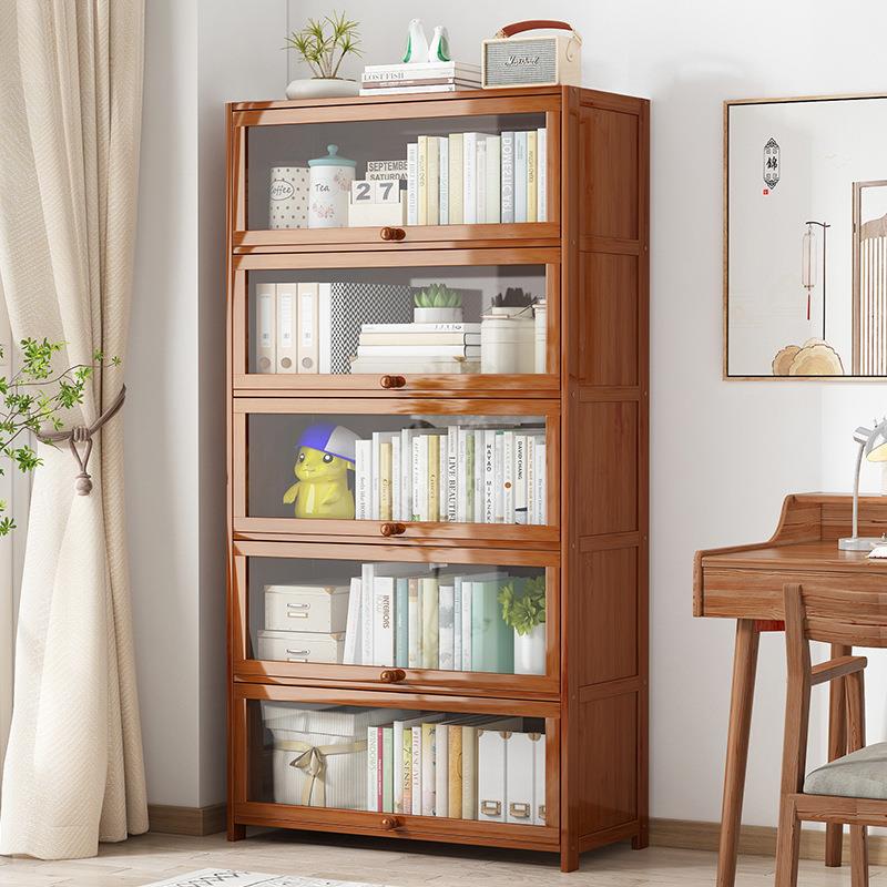 家用落地书柜收纳架带门现代简约展示架防尘靠墙书架多层置物架子