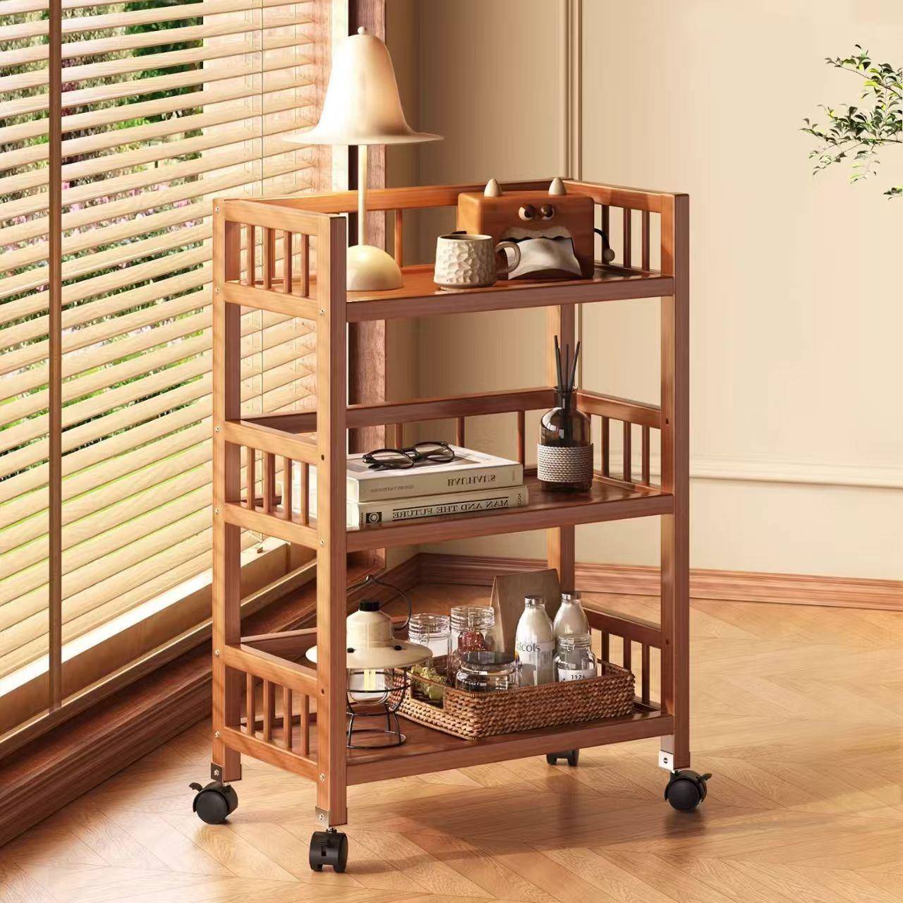 多层收纳架小推车客厅置物架落地移动家用储物柜简易楠竹加厚架子