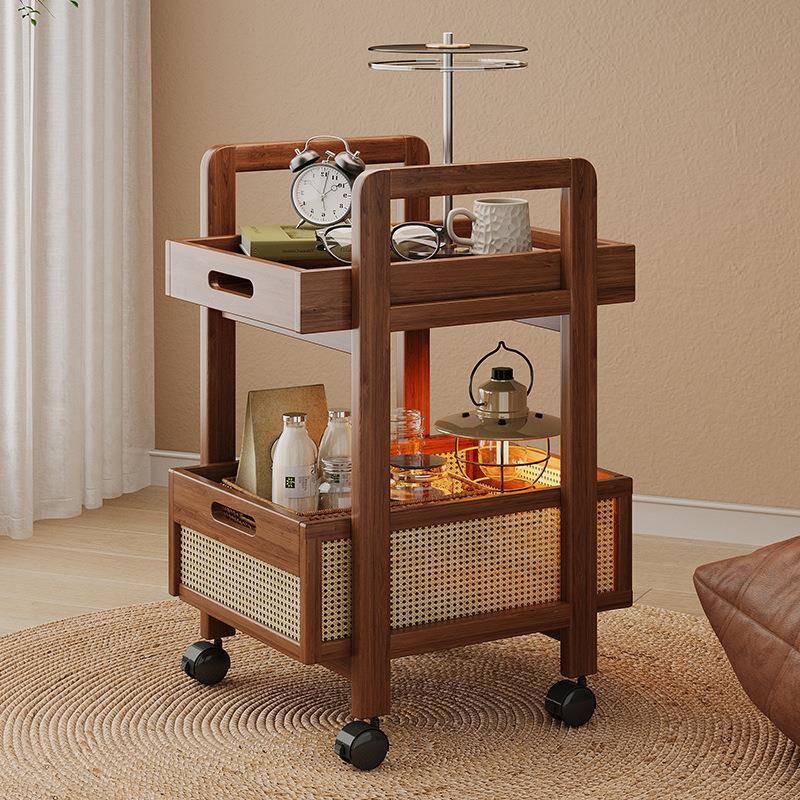 小推车置物架客厅卧室移动茶几沙发边柜编藤家用多功能边几收纳架