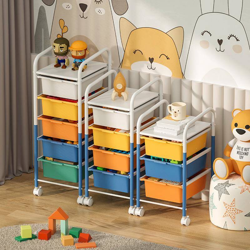 书架儿童玩具置物架多层小推车置物架家居用品落地儿童抽拉收纳架