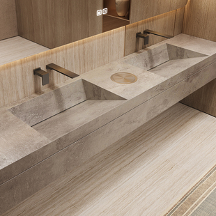 定制岩板一体无缝盆浴室柜组合卫生间公用洗漱台单双盆洗脸洗手池