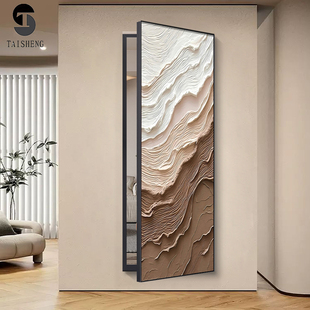 隐藏式全身镜翻开 装饰画 画抽象海浪卧室可推拉暗藏式开 门全身