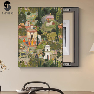 中古风电表箱装饰画竖款遮挡客厅餐厅配电箱开关闸斋浦尔花园挂画