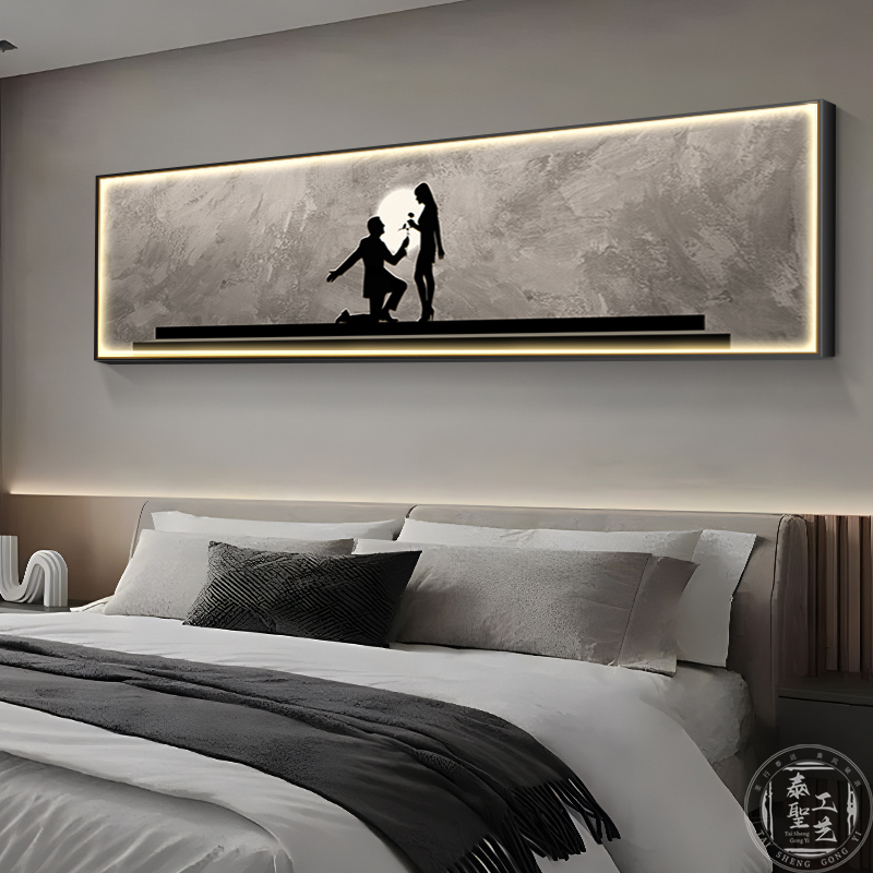 抽象人物卧室装饰画高级感发光主卧房间挂画现代简约酒店床头壁画