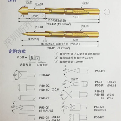 斯乔电子探针PA50-B测试针0.68尖头0.9镀金0.5尖头PA50-B1包邮