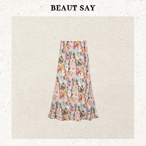 BEAUT SAY夏季清新田园风印花斜裁鱼尾显瘦百搭半身裙ASQ00297