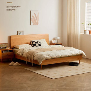 北欧实木床樱桃木简约日式 1.5米单人床主卧白橡木1.8米双人床