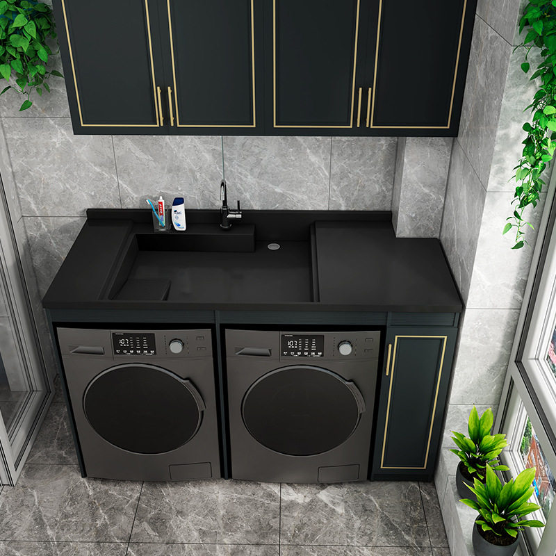 太空铝阳台双洗衣机柜滚筒洗衣机烘干机一体柜双机位洗衣台组合