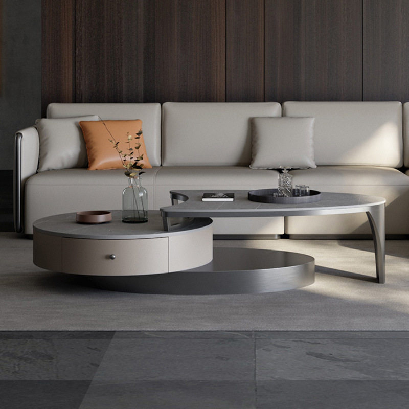 2026茶几客厅意式家用简约现代小户型岩板高端圆形电视柜组合轻奢