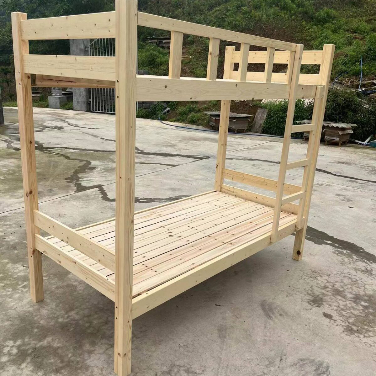 便宜加厚6x7公分原木双层床松木经济高低床公寓床学生宿舍床