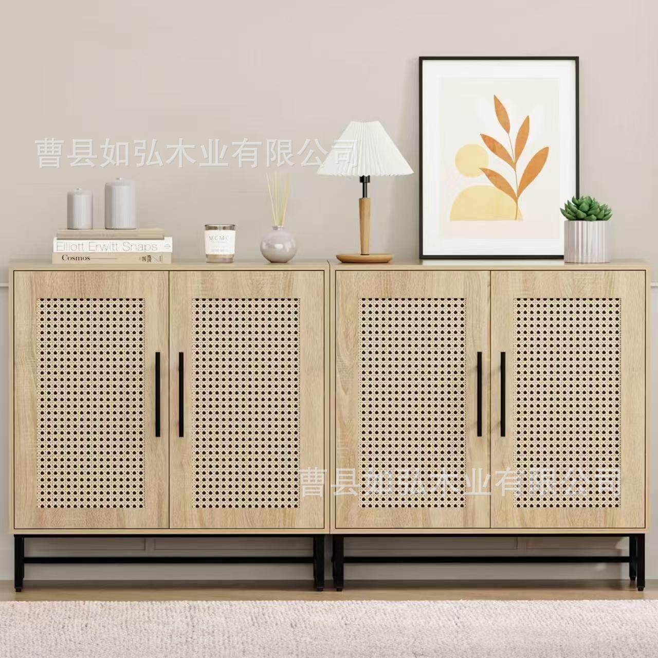 亚马逊藤编餐边柜跨境客厅柜子工厂直销储物柜板式家具