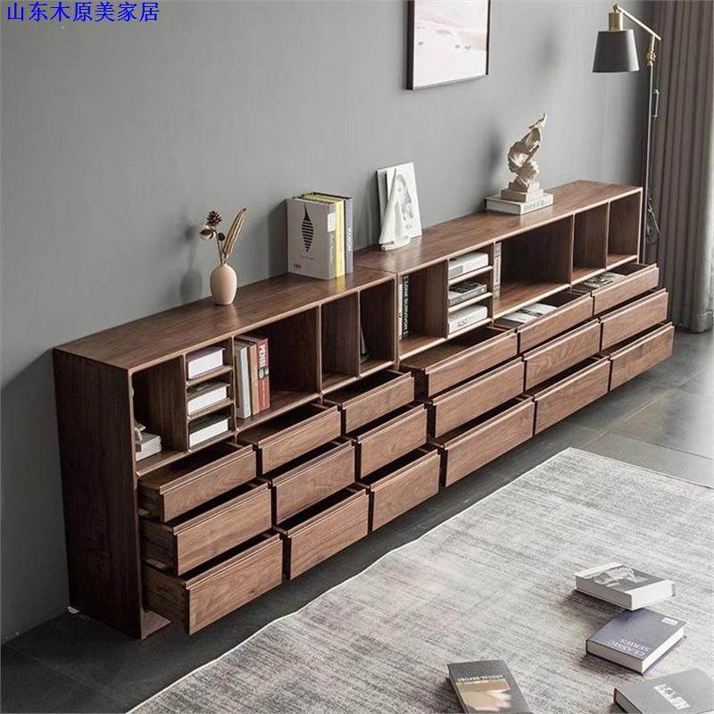 简约北美黑胡桃木全实木矮书柜日式樱桃木落地组合书架收纳储物柜