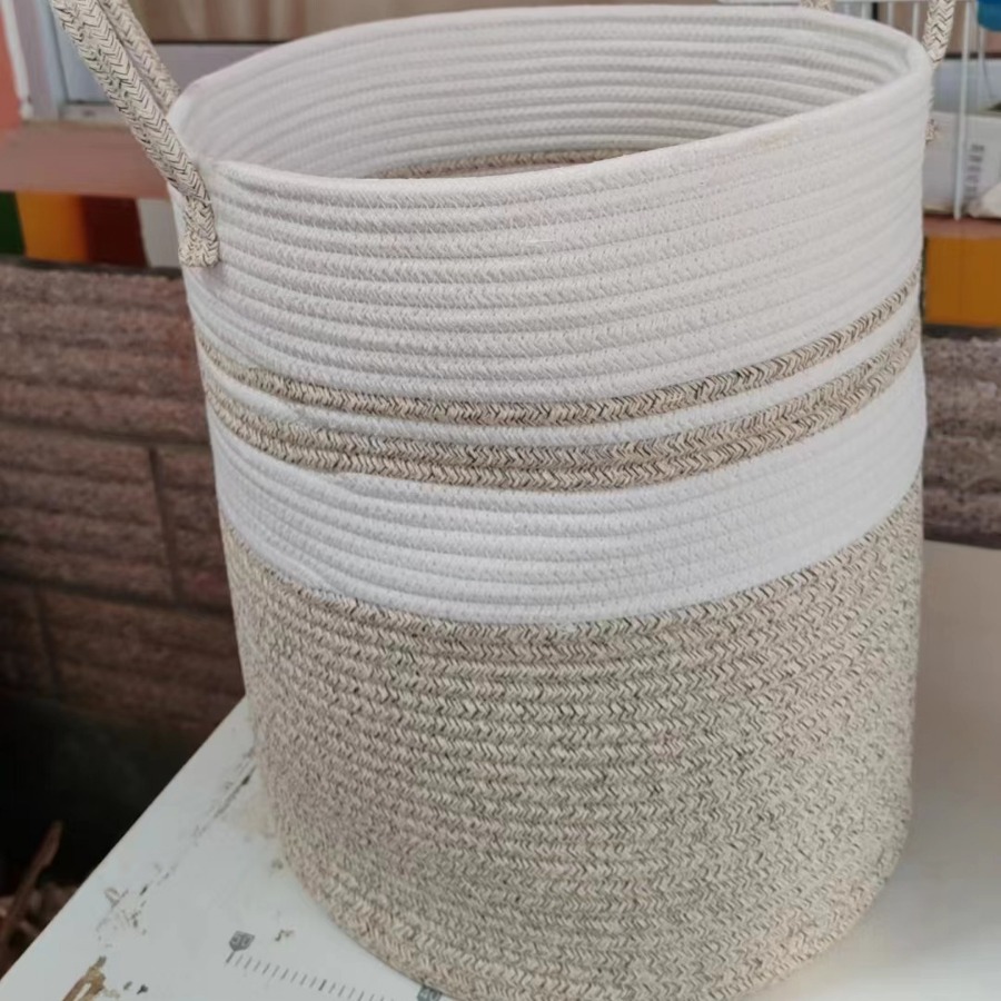 厂家现货棉绳编织篮储物篮脏衣篓大容量杂物客厅玩具收纳筐野餐篮