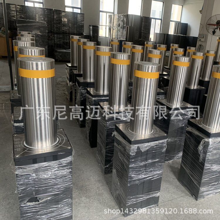步行街路口防撞拦车桩液压升降杆219直径304不锈钢电动路障厂家