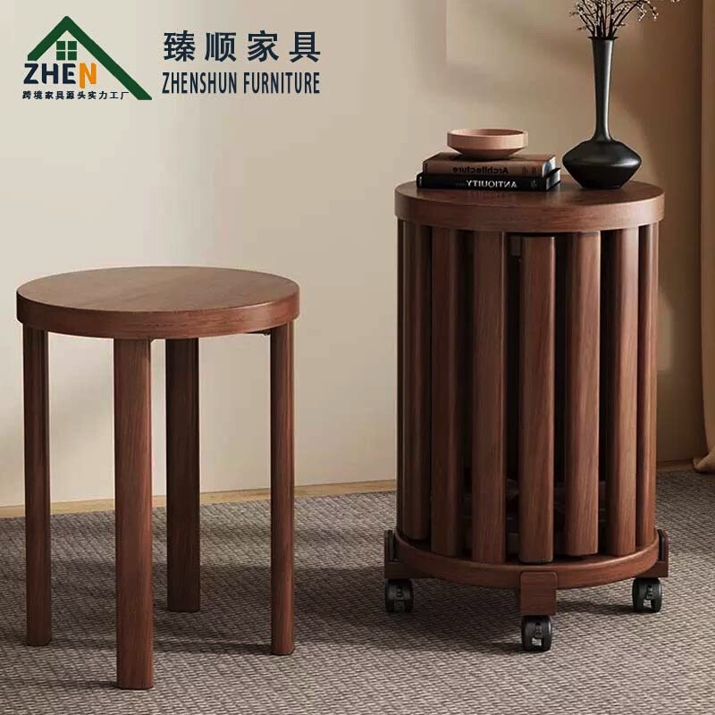全实木小圆凳子茶几家用现代吃饭组合叠叠凳边几新中式叠叠乐椅