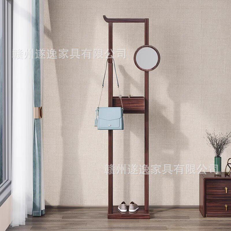 乌金木衣帽架家用落地式挂衣杆现代简约挂衣架子新中式实木衣帽架