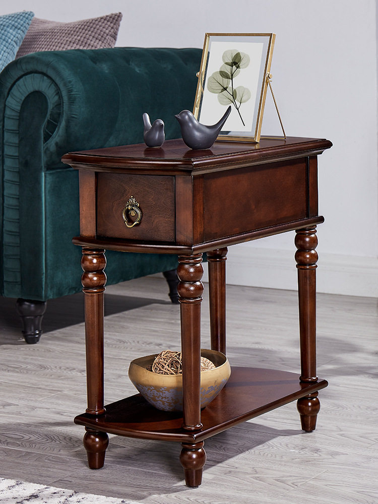 美式实木沙发边几床头柜侧边柜超窄型复古小茶几床边桌几角几边柜