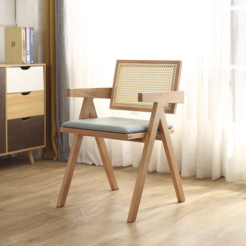 北欧实木昌迪加尔编藤椅子家用休闲阳台民宿藤编餐椅酒店咖啡厅椅