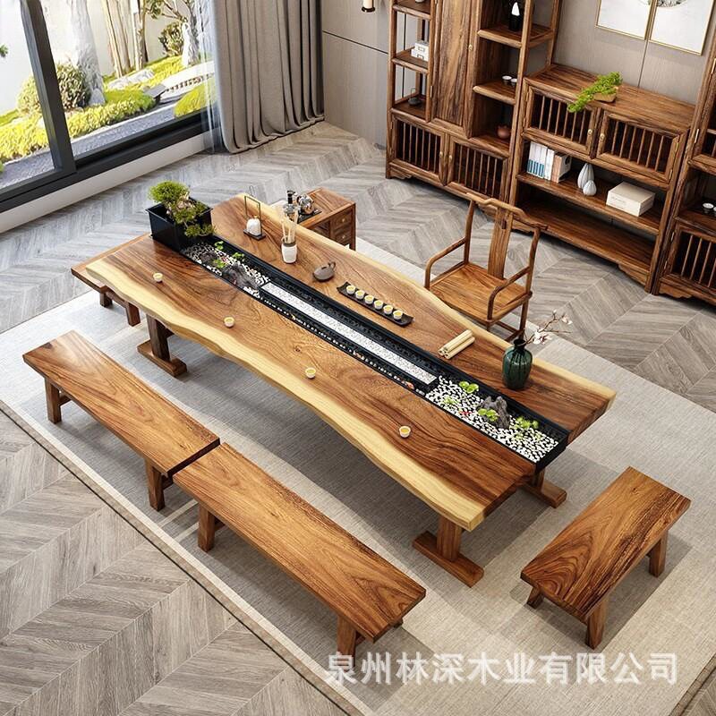 新中式循环流水实心实木茶桌椅组合功夫泡茶台茶几休闲洽谈会客桌