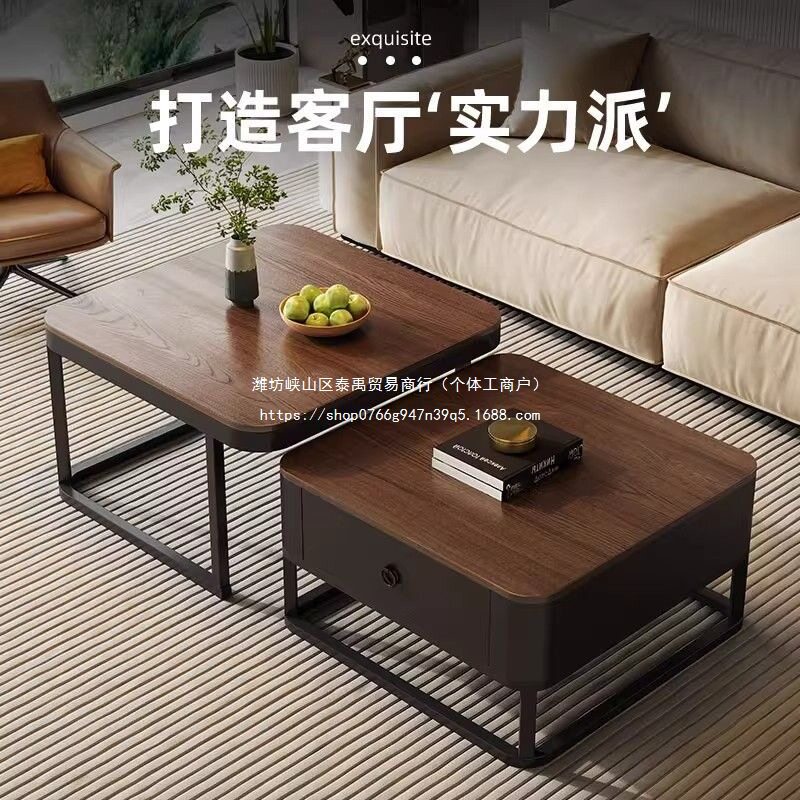 实木方形带抽伸缩茶几小户型