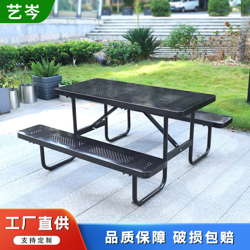 户外防水防晒铁艺实木连体桌椅