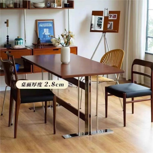 日式实木中古风餐桌小户型家用书桌长方形办公桌子写字台维希餐桌