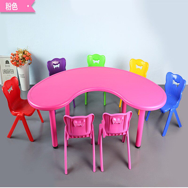 厂家批发儿童桌椅幼儿桌子工程塑料六人弯桌宝宝餐桌幼儿园课桌椅