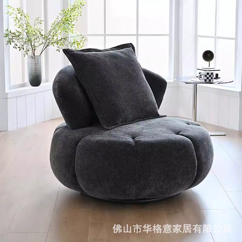 法式复古南瓜单人沙发客厅复古灰沙发椅奶油色系卧室小沙发椅简约