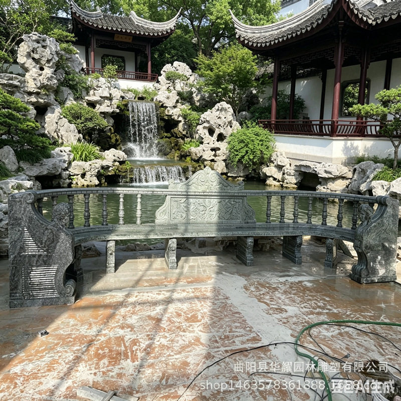 石雕石凳长凳花岗岩防腐木石凳子户外庭院公园休息长椅石椅