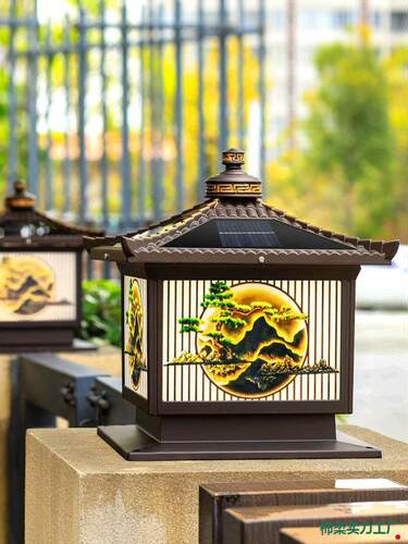 新中式柱头灯户外防水太阳能别墅院子门柱灯景观庭院围墙灯柱子灯