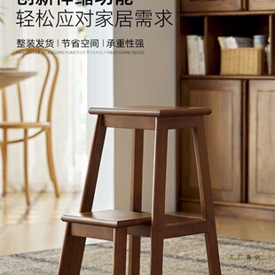 新中式家用梯凳多功能折叠梯凳加厚实木梯子凳子厨房爬高脚蹬爬梯