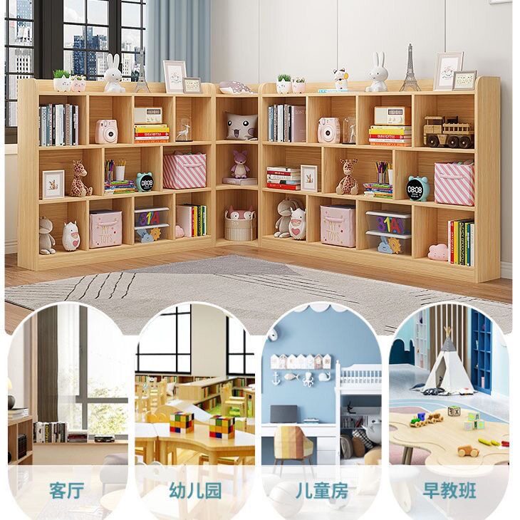 实木书架落地小柜子飘窗儿童置物架家用客厅收纳简易松木原木书柜图片