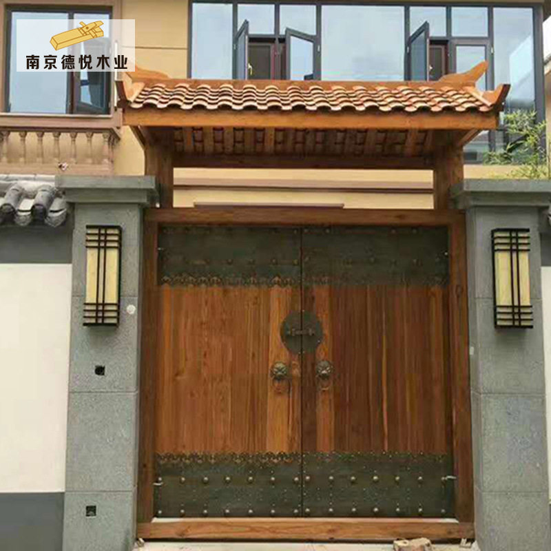 南京可订生产别墅庭院门防盗复古大门实木榆木酒店茶楼仿古门