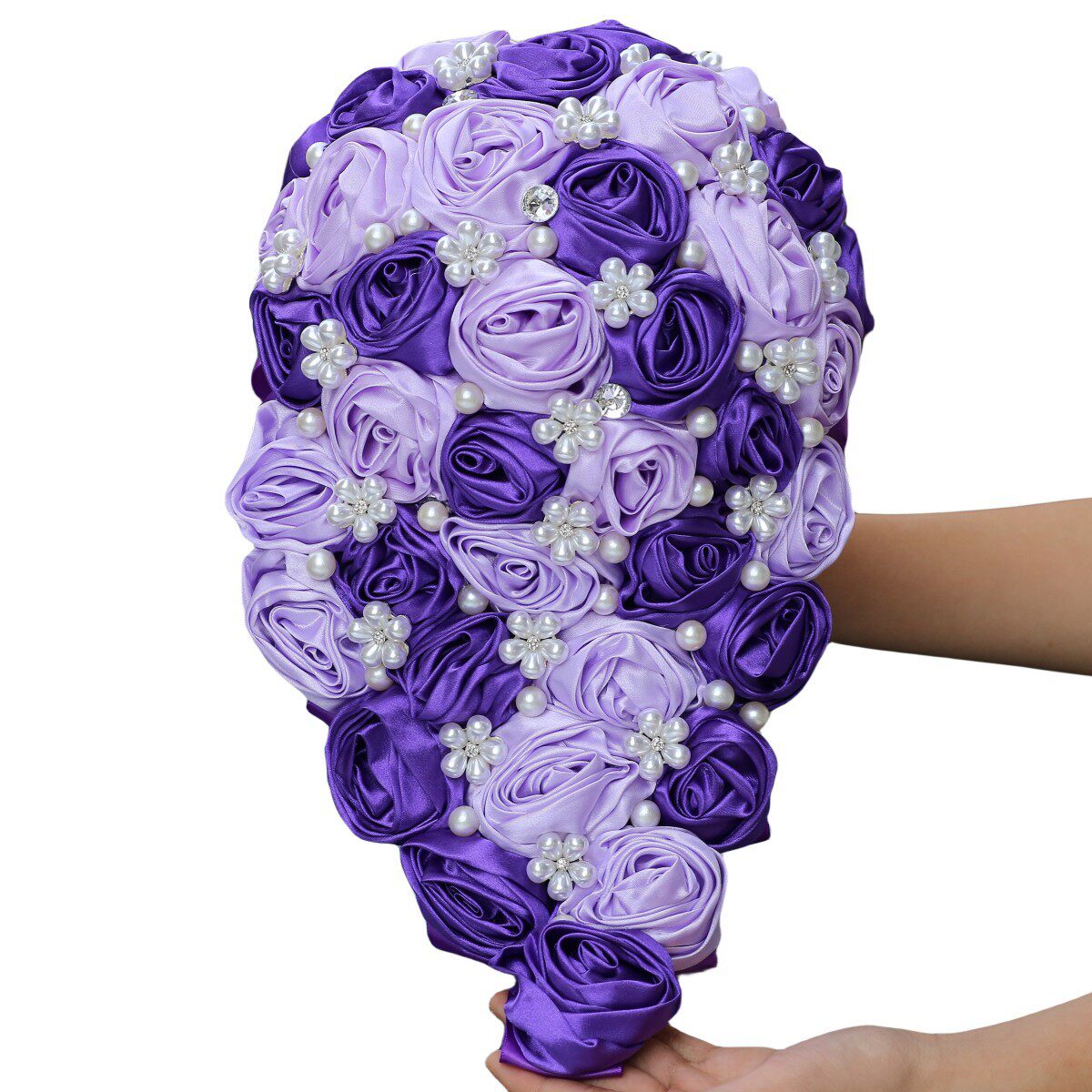 紫色水滴瀑布手捧花水钻新娘手捧花满钻婚庆手持花稳定货源W3011