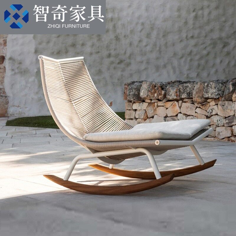 北欧户外藤编摇椅沙发茶几三件套