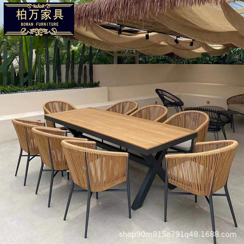 户外桌椅庭院阳台露天花园酒店桌椅简约休闲室外创意个性北欧长桌