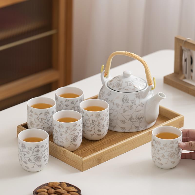 xyt送竹托德化陶瓷提梁茶壶茶具套装家用整套功夫现代简约茶杯6
