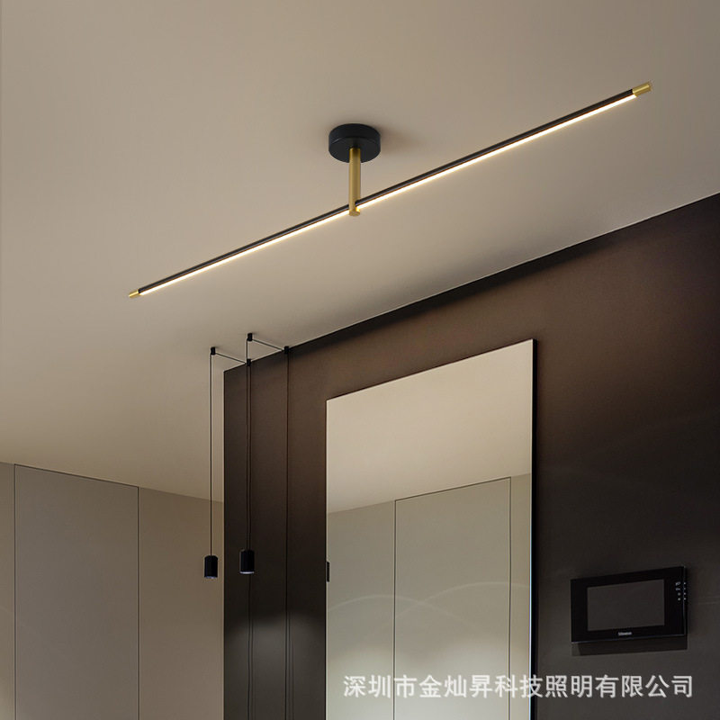 北欧吸顶灯极简走廊过道阳台玄关灯黑金色一字长条直线形LED灯具