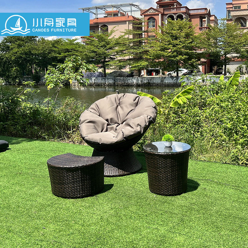 户外庭院仿茶藤编桌椅三件套
