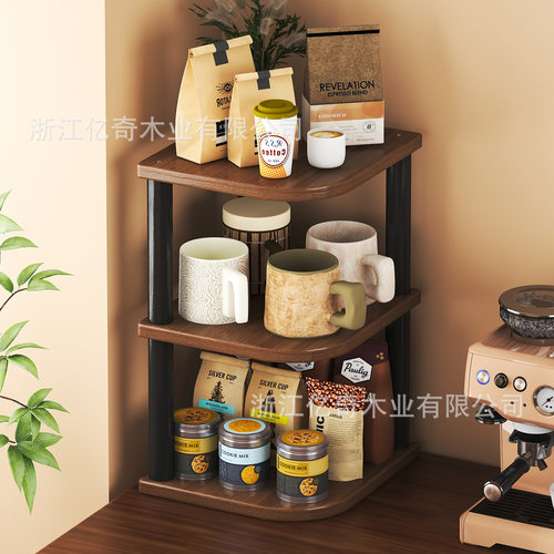 全实木桌面转角多层收纳架