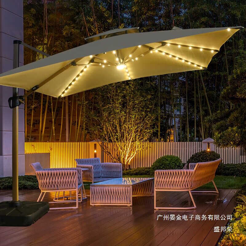 厂家直销户外太阳能遮阳伞庭院花园大型LED灯日夜两用室外摆