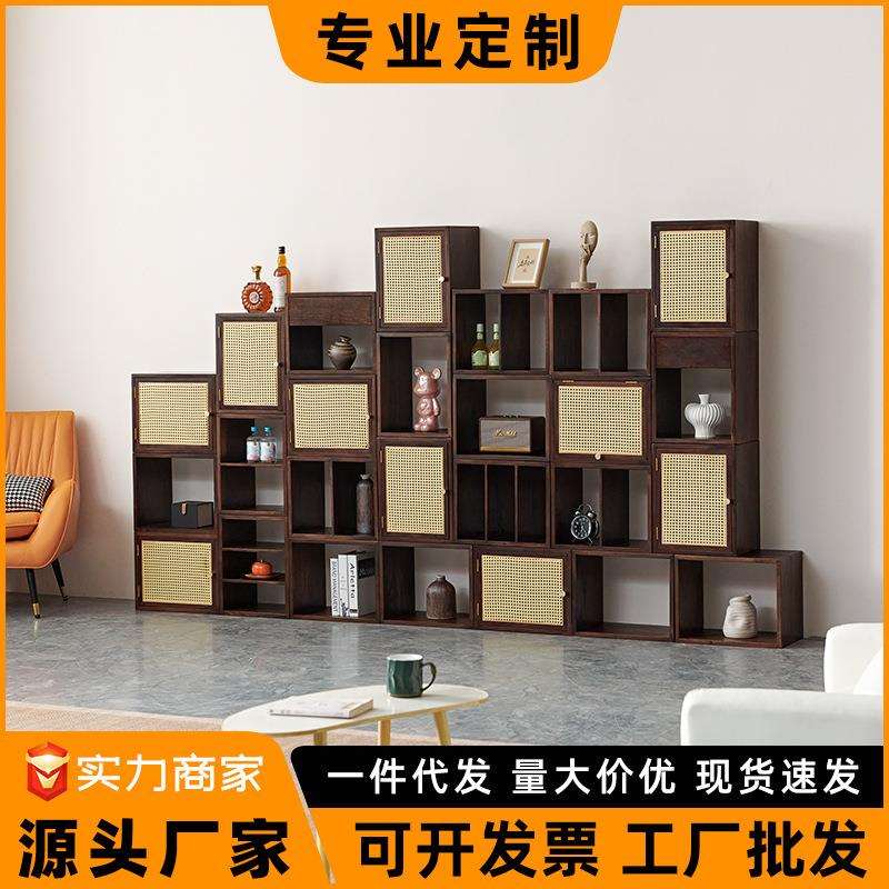 北欧实木组合柜黑胡桃木书柜收纳展示储物边柜落地电视柜全实木