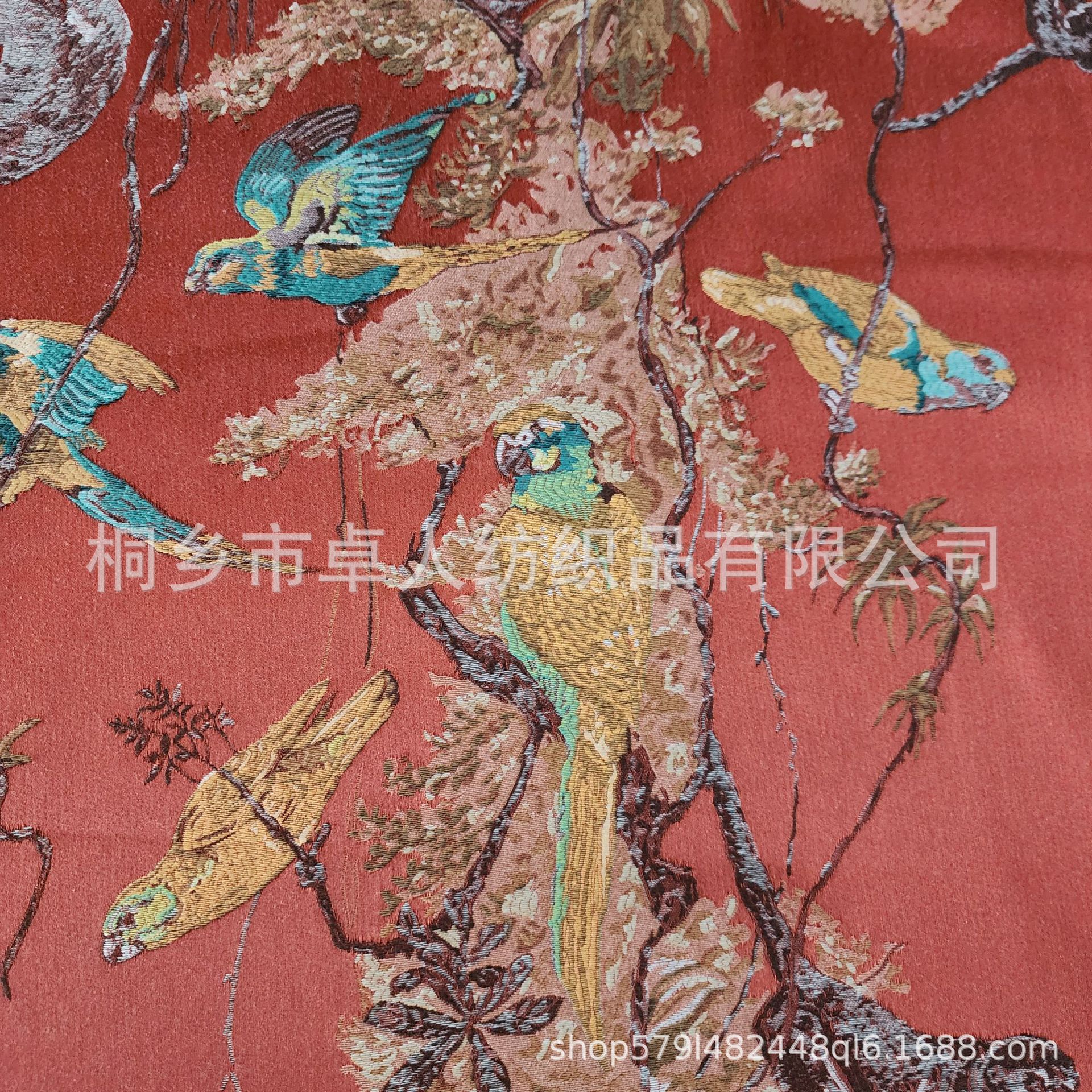 美式复古时尚橘色提花动物新古典沙发窗帘面料门幅145CM
