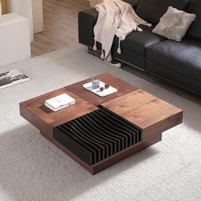 茶几客厅家用小户型轻奢现代简约新中式黑胡桃木方形实木伸缩储物